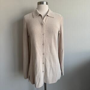 Barefoot Dreams Cozy Chic Ultra Lite Ribbed Button Down Cardigan Cream M NWT
